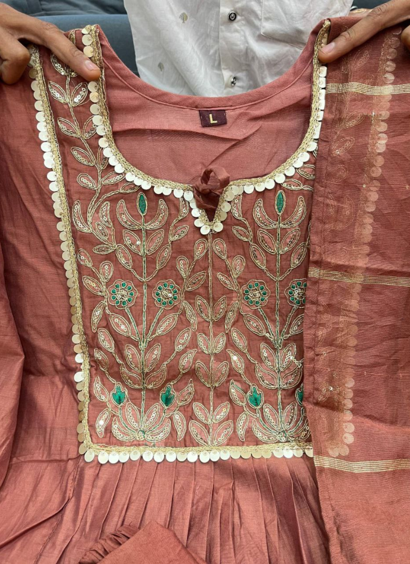 Mul Chanderi Punjabi Suit with Banarasi Dupatta & Bracelet Gift