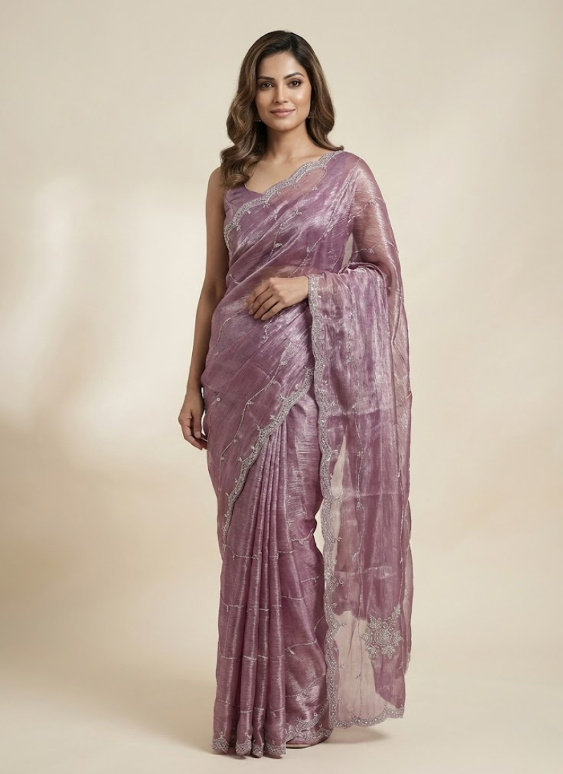 Silk Saree in Jimmy Choo Fabric with Kardana Hand Weaving + Blouse