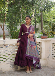 Roman Fabric Anarkali Gown with Mirror Lace & Maslin Dupatta (Sizes L–Free Fit) 3