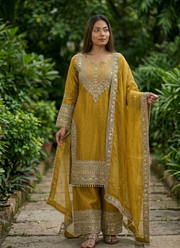 Fendy Silk Kurta Set with Dupatta – Embroidery & Lace Border 3
