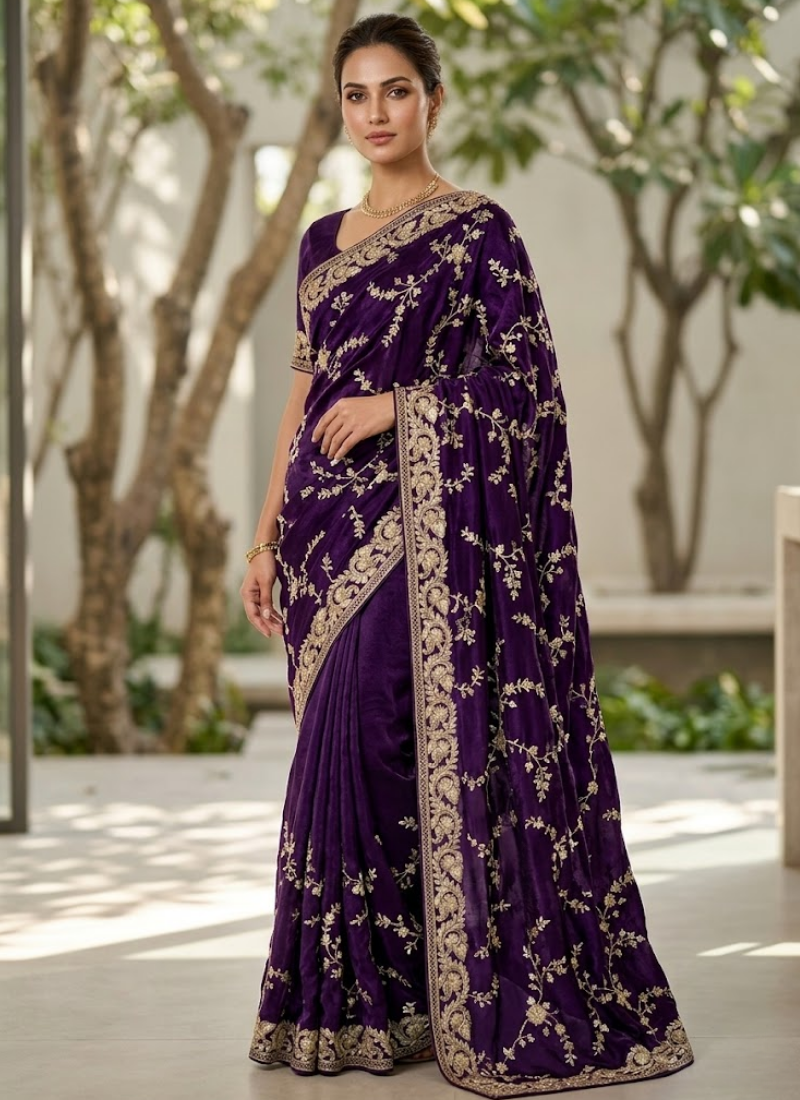 Space Silk Saree – Sequin & Zari Embroidery with Matching Blouse