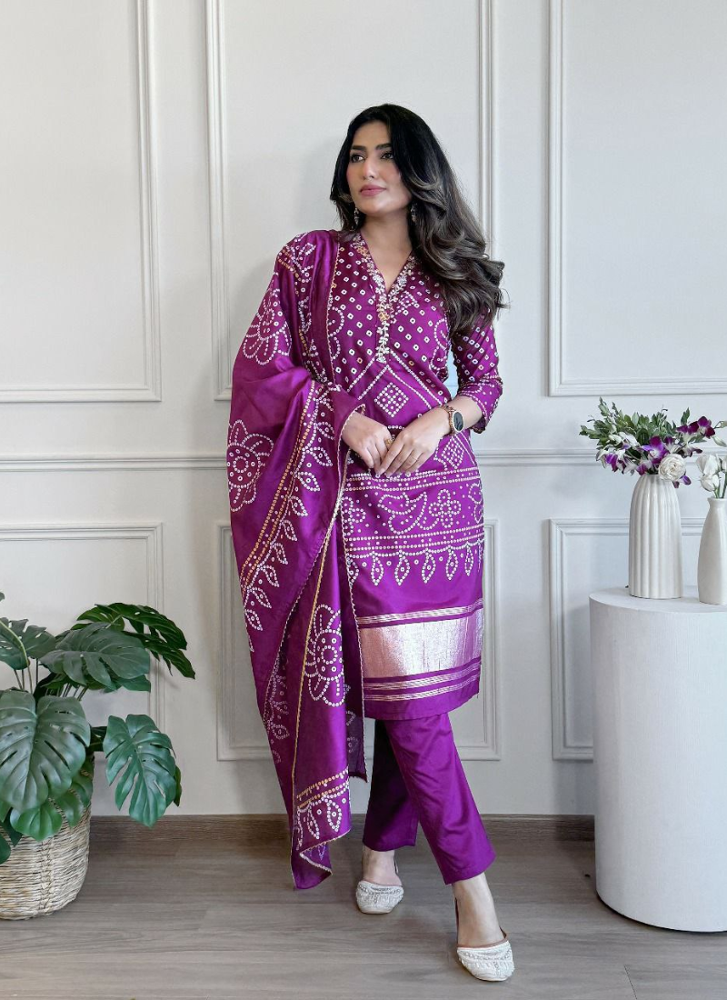 Viscose Punjabi Suit with Multi Sequence Embroidery & Chanderi Dupatta