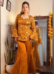 NC Moss Sharara Suit with Sequins Embroidery (Kurti + Palazzo) 4