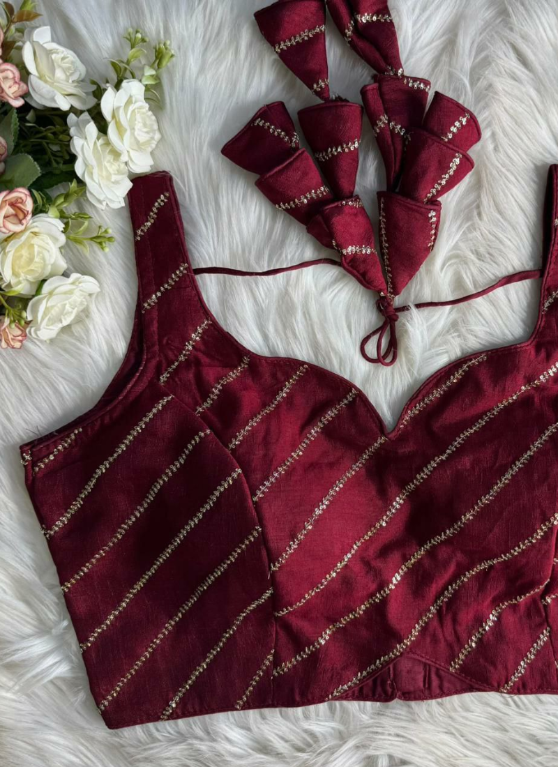 Heavy Vichitra Silk Sleeveless Blouse with Jari Work