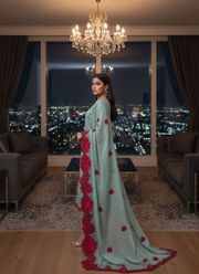 Blue Silk Organza Salwar Kameez with Floral Embroidery Dupatta 5