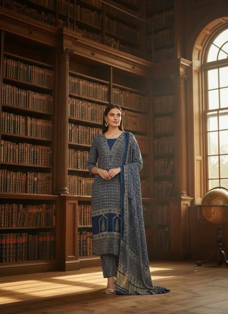 Pure Modal Ajrak Salwar Suit – Kari Border Dupatta
