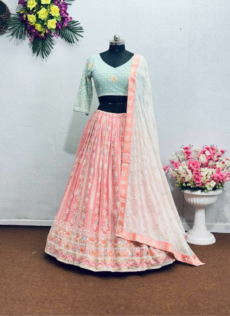 Faux Georgette Lehenga Choli with Sequin Dupatta