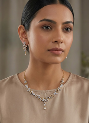 Silver & Gold Necklace Set with Earrings and Diamond Cut Stones 4
