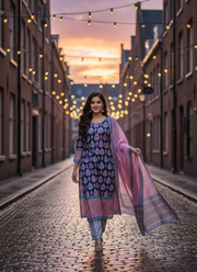 Cotton Block Printed Salwar Suit – Royal Blue & Pink 4