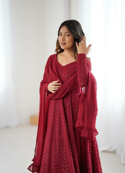 Fox Georgette Lucknowi Anarkali Gown with Sequins & Ruffle Dupatta 2
