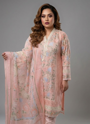 Light Peach Pink Chiffon Salwar Kameez with Embroidery 7