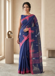 Semi-Pure Manipuri Saree – Navy Blue Traditional Elegance 5