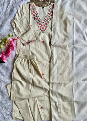 White Khadi Cotton Punjabi Suit with Embroidery & Zig‑Zag Dupatta 4