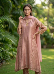Tissue Kurta Set – Heavy Work with Pant & Dupatta (4 Colors) 2