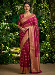 Magenta Banarasi Organza Saree with Blouse Piece 3
