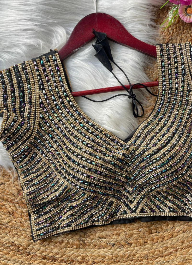 Pure Silk Handcrafted Blouse with Pearl & Beads Work