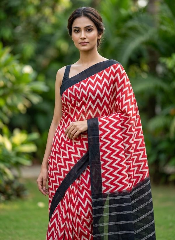 Red Pure Cotton Mulmul Saree with Blouse, Indian Sarees Australia