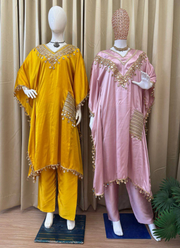 Devsena Satin Kaftan Set with Mirror Work 5