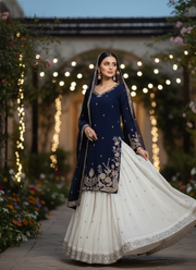 Heavy Faux Georgette Gharara Dress – Embroidered Kurti, Lahenga & Dupatta 4