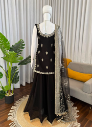 Designer Faux Georgette Palazzo Set – Thread & Sequins Work with Dupatta 5