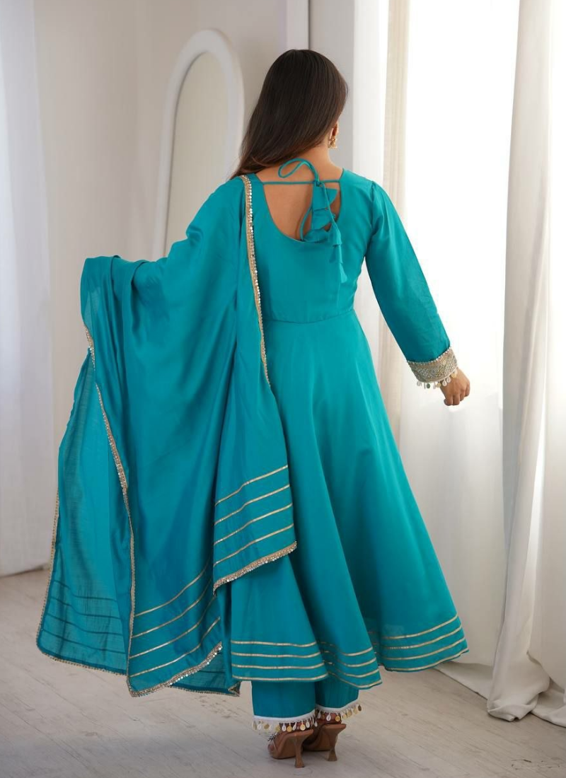 Roman Fabric Gown Set with Dupatta – Embroidery & Lace