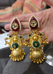 Red Green Golden Kashmiri Earrings 6