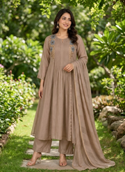 Pure Mul Chanderi Kurta Pant Dupatta Set | Indian Occasion Wear Online Australia 11