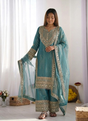 Fendy Silk Kurta Set with Dupatta – Embroidery & Lace Border 5