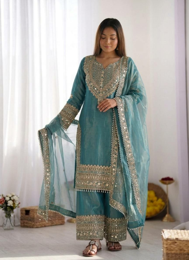Fendy Silk Kurta Set with Dupatta – Embroidery & Lace Border