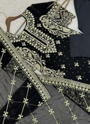 Faux Georgette Straight Punjabi Suit with Sequins & Moti Embroidery + Dupatta 7