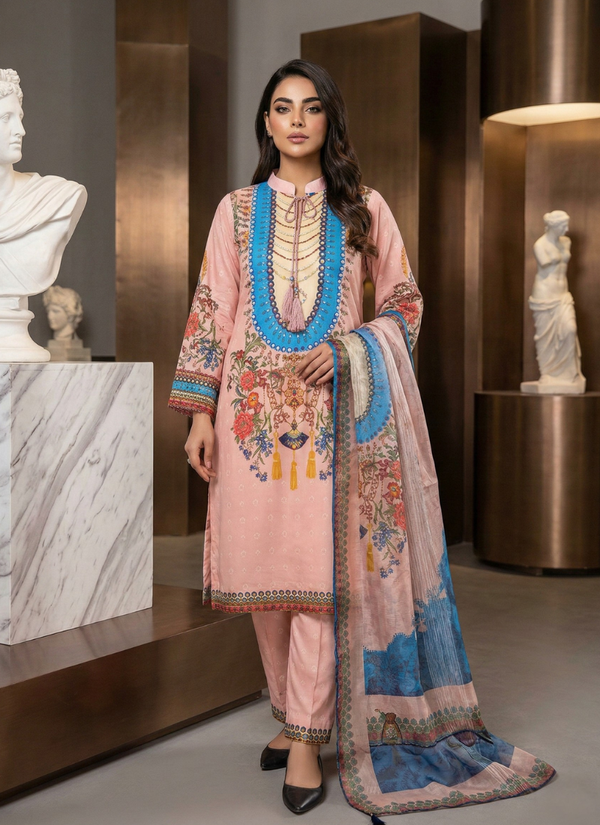 Mint Pink Crape Salwar Suit with Pearl &amp; Stone Work