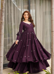 Designer Anarkali Suit in Roman Silk with Embroidery Work + Organza Dupatta 5