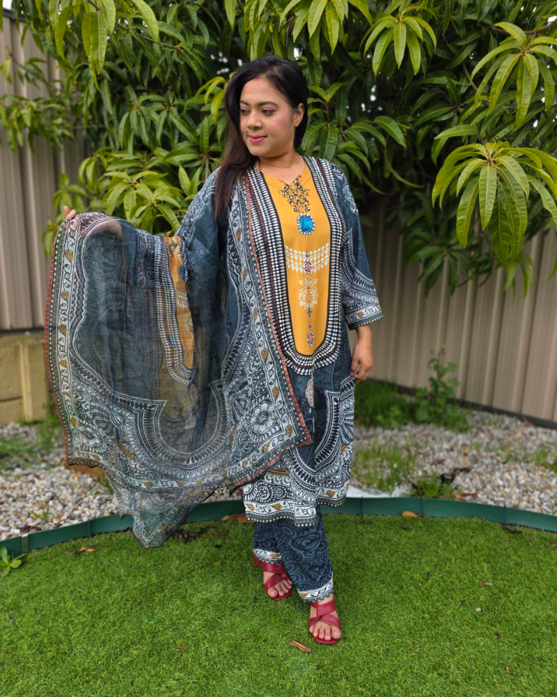 Multi-Color Crepe Silk Salwar Suit – Stone & Pearl Work