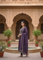 Dark Purple Silk Salwar Suit with Mirror Work Dupatta 4