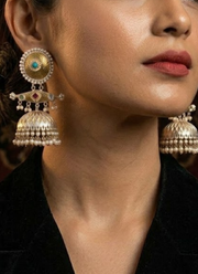 Baby pink silver Polished Panchi Fusion Earrings 4