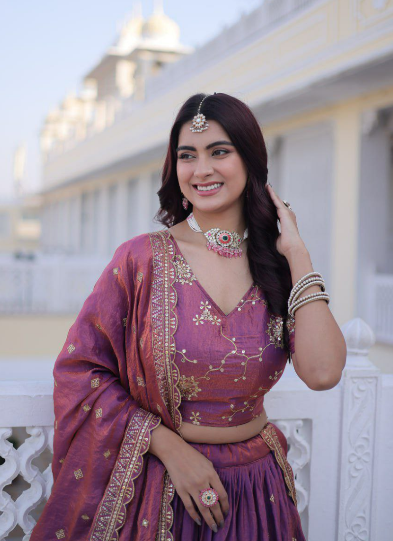 YSL Silk Lehenga Choli with Zari &amp; Sequin Work