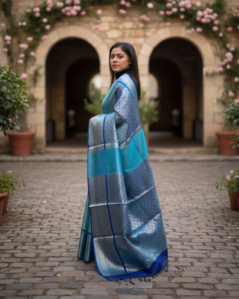 Tissue Saree – Elegant Silver Mari Work