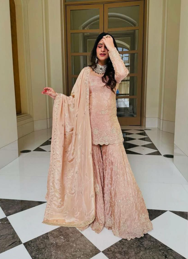JMC Silk Sharara Set with Embroidered Dupatta