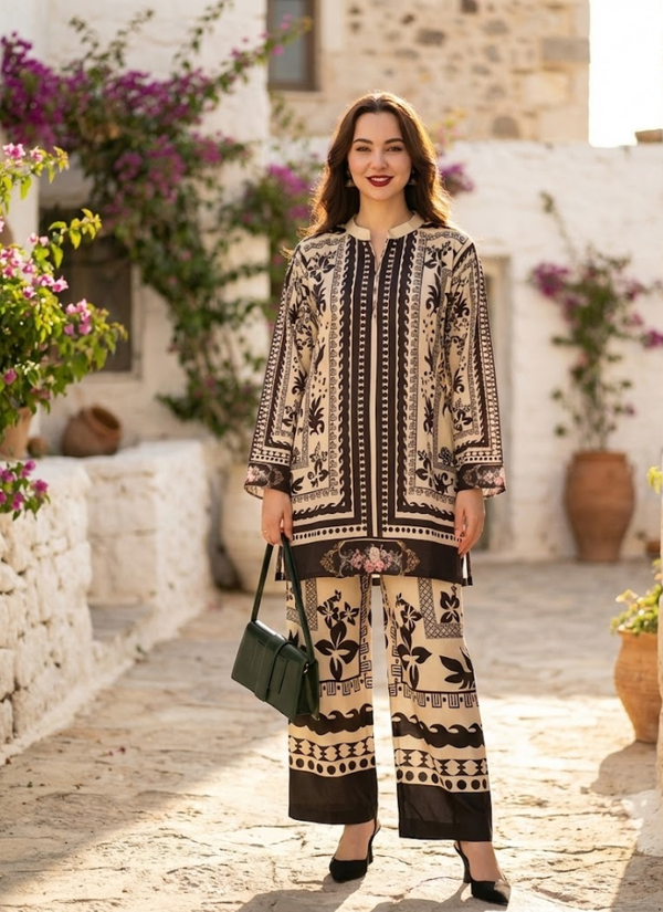 Pure Natural Crepe Top & Plazzo Set with Digital Print