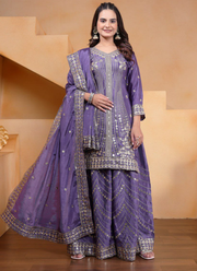 Sharara Suit in Chinon with Sequins Embroidery Work + Dupatta 5