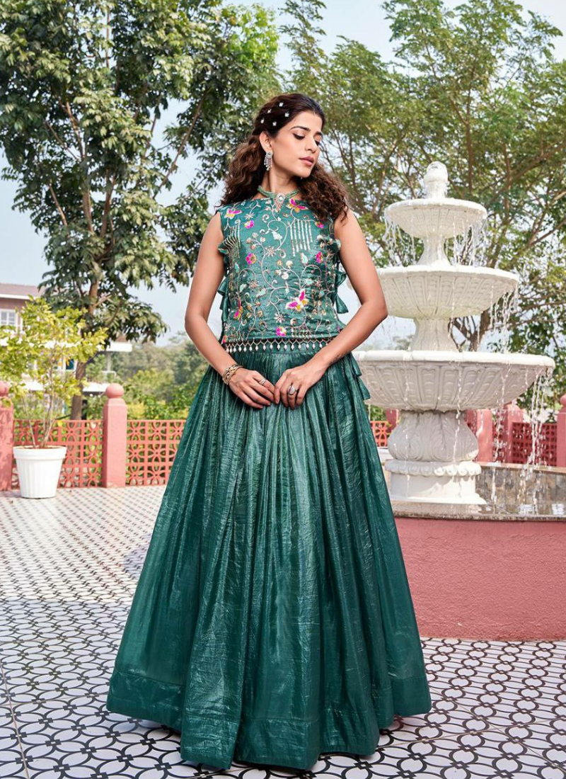 Gold Crush Lehenga Choli with Embroidered Shrug