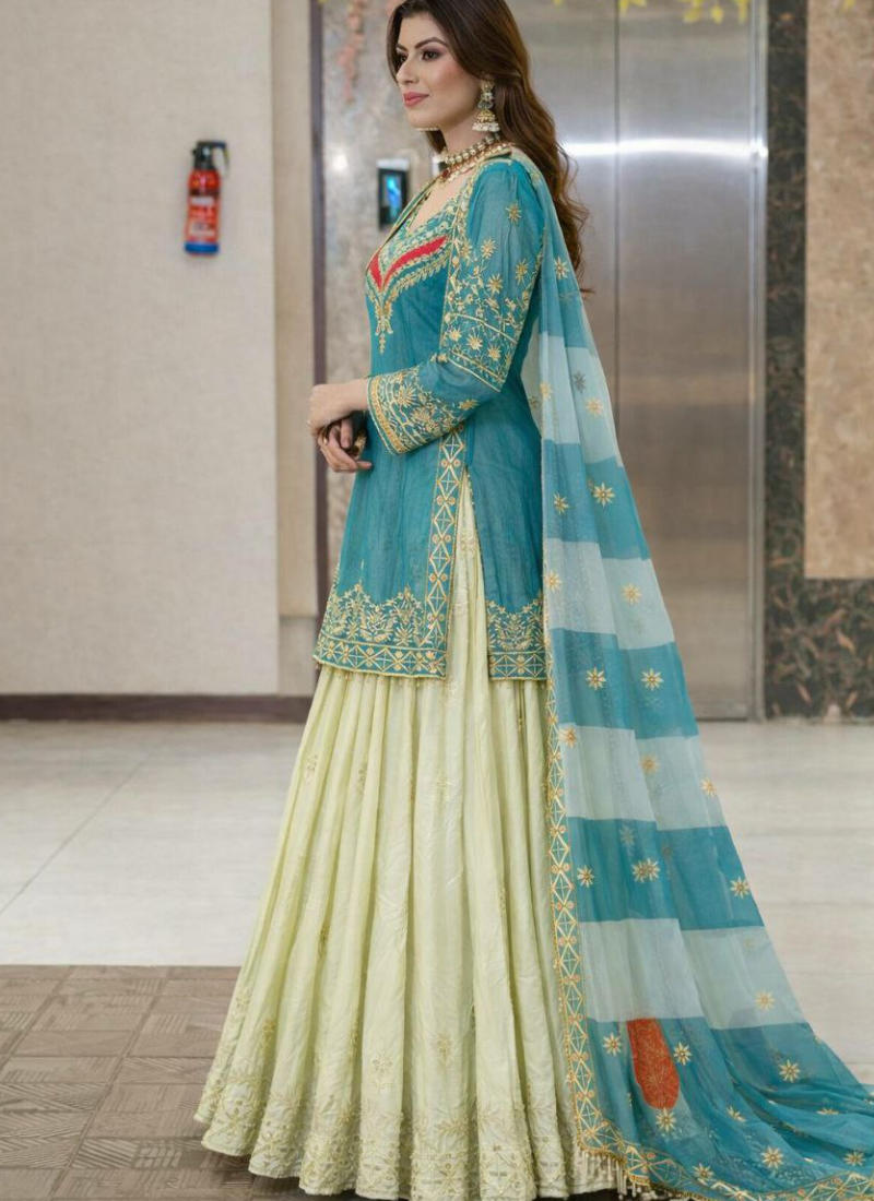 Crunchy Silk Sharara Suit with Heavy Sequins Embroidery + Dupatta
