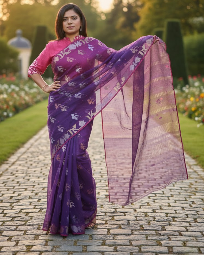 Bangladeshi Jamdani Saree – Kodom Full Design Purple