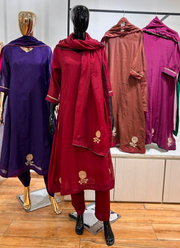 Mul Chanderi Kurta Set – Heavy Work with Pant & Dupatta (4 Colors) 3