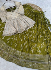 Viscose Jacquard Lehenga Set – Sequins & Zari Embroidery 5