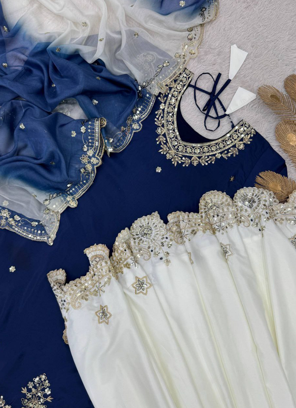 French Crepe Salwar Suit with Organza Dupatta