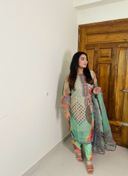 Mint Green Floral Organza Salwar Suit with Pearl Work 5