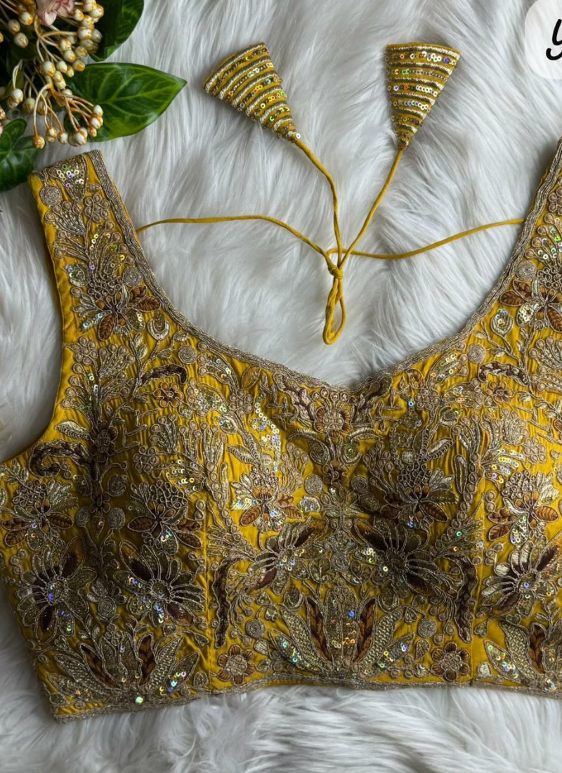 Statement sleeveless blouse in velvet with heavy stitching, backless dori style, and premium detailing.