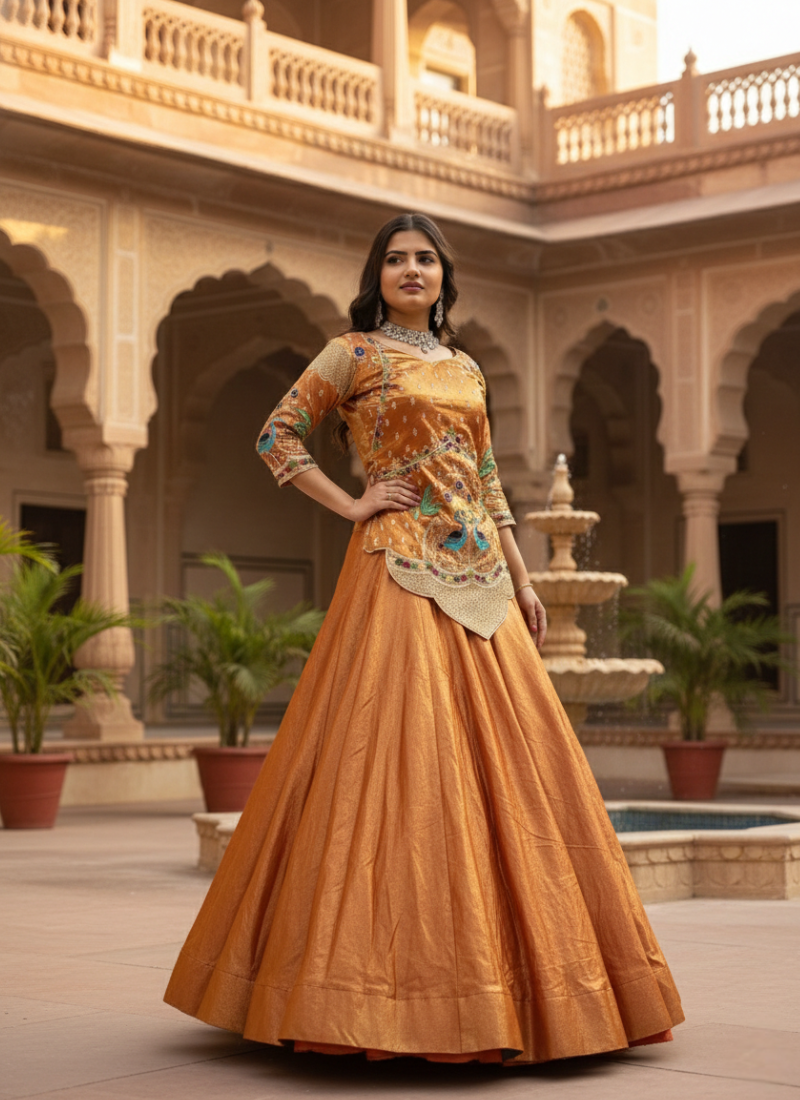 Silk Satin Lehenga Choli with Sequin Embroidery