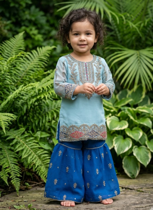 Baby Chiffon Sharara Set with Mirror &amp; Sequin Work